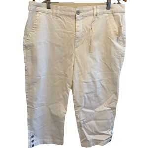 Gloria Vanderbilt Y2K White Capri Pants Button Hem Cropped Trousers 16 NWT